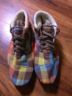 Toms Multicolor Plaid Lace-Up Shoes (Brown, Blue, Yellow, Orange), Sherpa Lined
